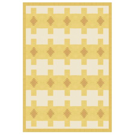 Handmade Beige And Yellow Cotton Minimalist Dhurrie For Home